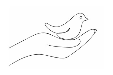 Fototapeta premium Gentle bird resting on open hand vector