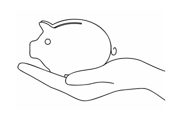 Hand holding piggy bank saving money