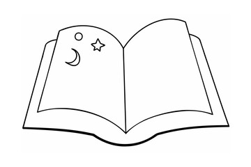 Open book with celestial symbols moon star