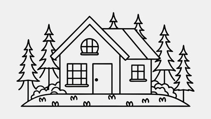 Minimalist Continuous One Line Hand-Drawn Vector Illustration of Cozy Eco Living Cottage