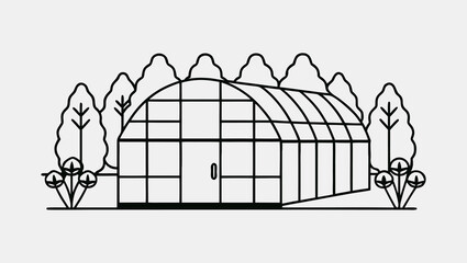 Minimal One Stroke Line Drawing of Green Village House with Garden