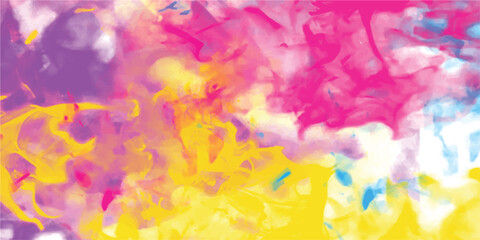 Abstract watercolor artwork showcasing a vibrant explosion of mixed hues purple yellow pink and blue creating a colorful background design.