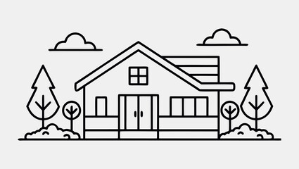One Line Vector Illustration of Sustainable House in Natural Setting