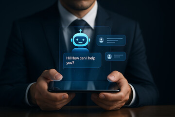 AI bot, chatbot interface, ChatGPT style, virtual assistant, blue robot avatar, friendly AI, smartphone screen, conversational AI, smart assistant, mobile chatbot, digital helper, AI interaction, chat