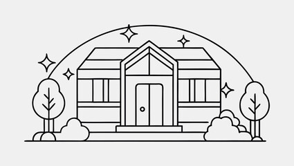 Futuristic One Line Drawing of Smart Eco-Home with Digital Garden
