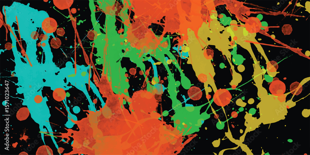 Poster colorful abstract paint splatter backgrounds on black creating vibrant artistic compositions for mod