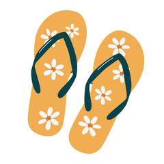 Flat illustration of cute beach flip flops for summer design, tropical graphics and holiday accessories
