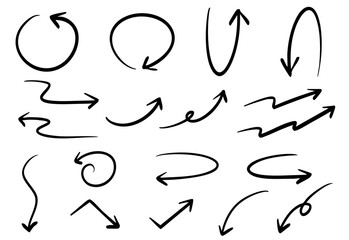 手書きの矢印のイラストセット　ベクター黒