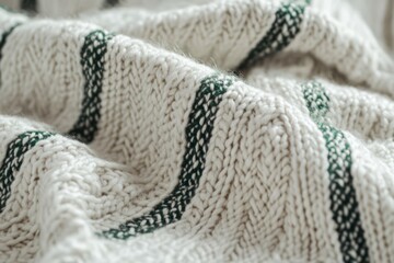 Knitted beige sweater with spike-shaped pattern and green line