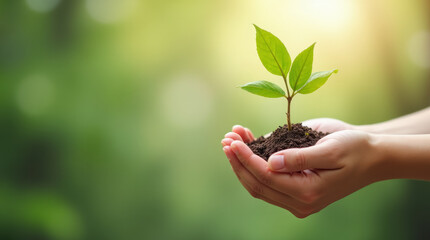 Hands Gently Holding a Tree — Clean Eco Background Scene