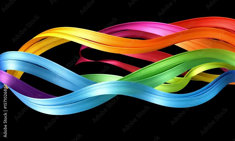 Poster ribbon waves array of vibrant color ribbons twisting, floating against a stark black backdrop