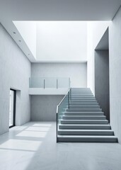 Fototapeta premium Modern minimalist interior with neat staircase design Empty room interior design architecture blank design room