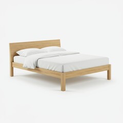 Modern Wooden Bed Frame with White Bedding and Minimalist Design