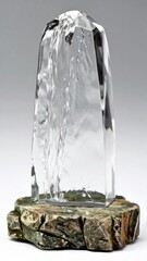 Clear Glass Sculpture on Stone Base