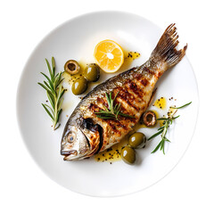 Grilled Fish with Olives and Lemon Culinary Delight isolated on transparent background