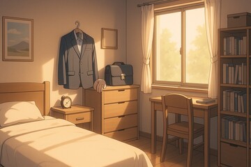 夕方の学生のベッドルーム
