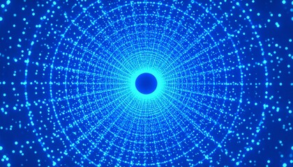 Abstract Blue Glowing Tunnel with Light Particles