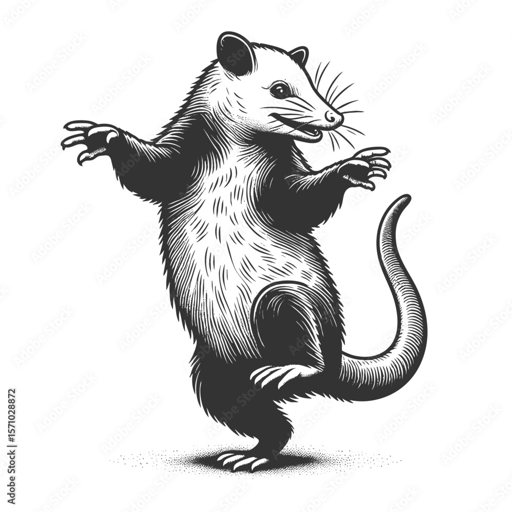 Poster dancing opossum sketch engraving generative ai fictional character vector illustration. scratch boar