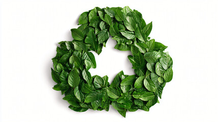 Recycle and Renew: A lush, verdant recycling symbol composed entirely of fresh leaves, embodying sustainability, ecology, and the importance of environmental conservation.