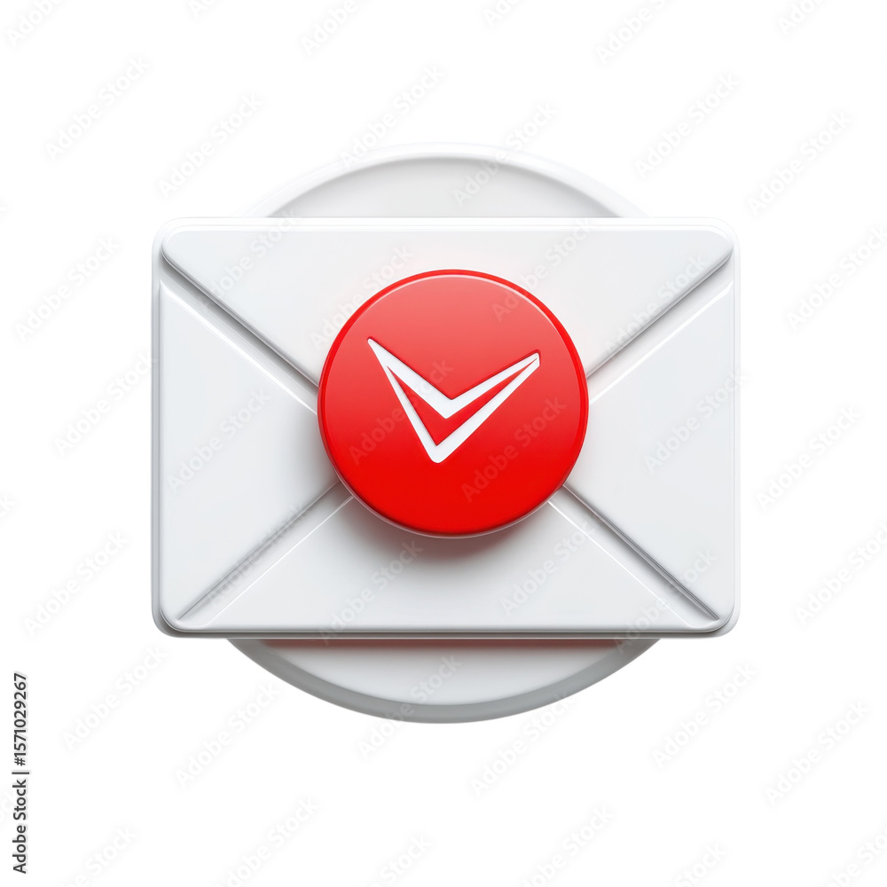 Poster email received new message inbox notification with checkmark glossy 3d on transparent background