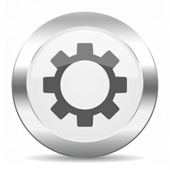Silver Gear Icon on White Background