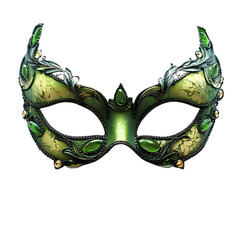 Elegant Green and Gold Venetian Mask Masquerade Ball Costume Accessory isolated on transparent background