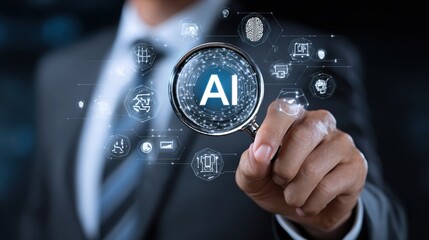 businessman pressing a touchscreen button