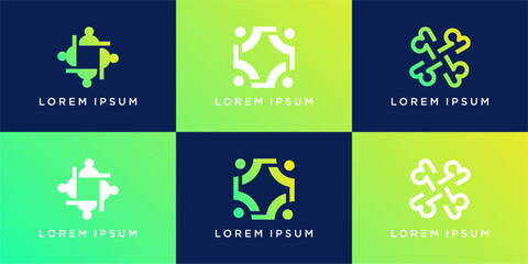 Set of people cooperative logo design template