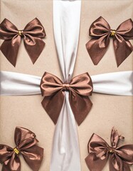 Brown And Beige Gift Wrapped With Satin Bows