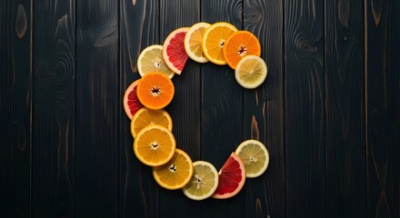 
Citrus Slices Arranged as Letter C, Vitamin C and Healthy Eating Concep
Vibrant Citrus Fruit Letter C on Dark Wood, Nutrition and Wellness
Artistic Citrus Arrangement: The Power of Vitamin lemon da

