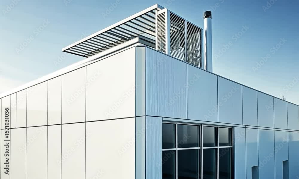 Aufkleber modernist minimal architecture with a white tiled cube-shaped building