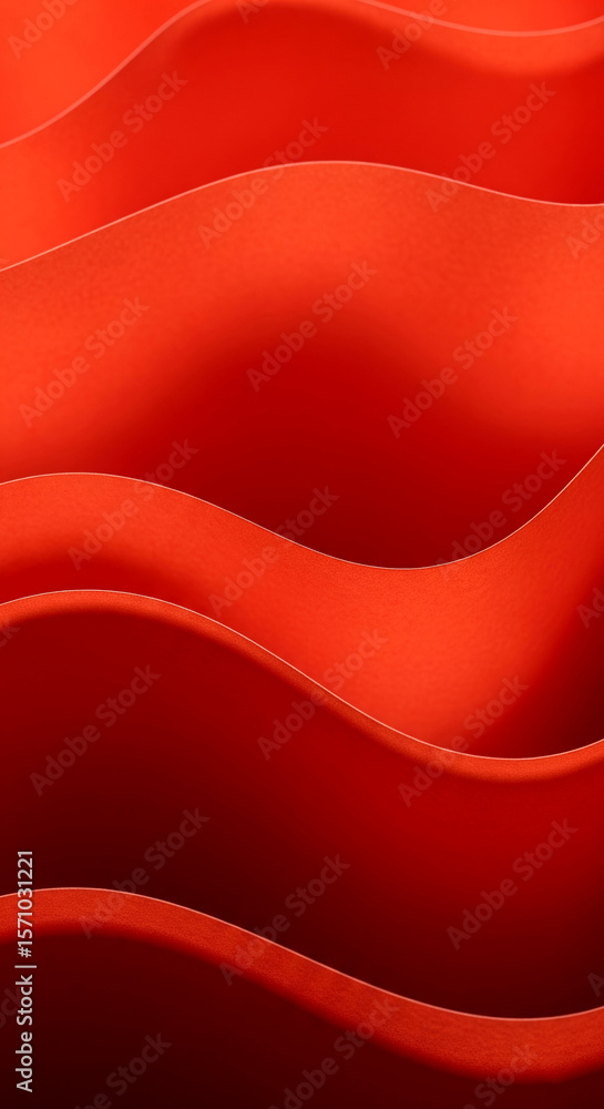 Poster Abstract image of red paper waves creating a dynamic and textured surface, showcasing depth and movement, ideal for background or design element