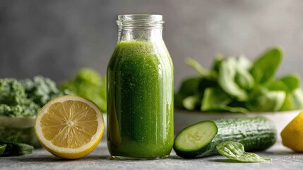 Green detox juice with cucumber, celery, spinach, and lemon