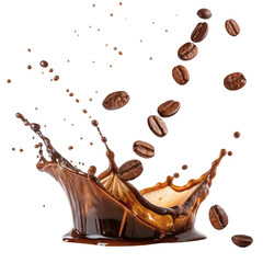 Dynamic coffee splash on a transparent background.
