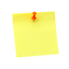 Yellow Sticky Note with Orange Pushpin Isolated on transparent Background. Yellow sticky post it note with Orange pushpin. isolated on white or transparent background. PNG