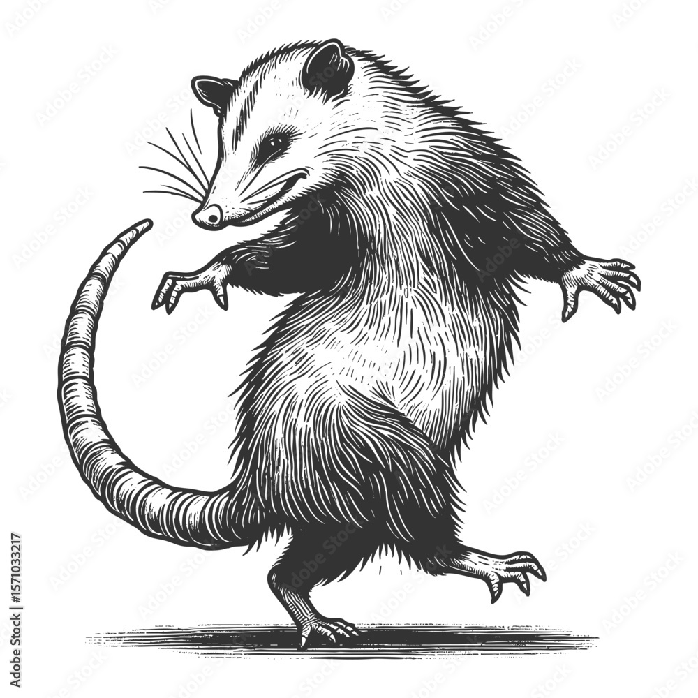 Poster dancing opossum sketch engraving generative ai fictional character vector illustration. scratch boar