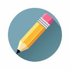 Stylish yellow pencil with an eraser top over a blue circle, ideal for education, creative projects, or graphic design needs.