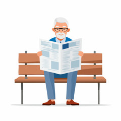 An elderly man relaxes on a park bench while reading the daily newspaper, offering a peaceful and calm morning moment in retirement.