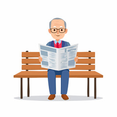 Senior man reading a newspaper on a bench provides a timeless representation suitable for diverse news or lifestyle themed design.