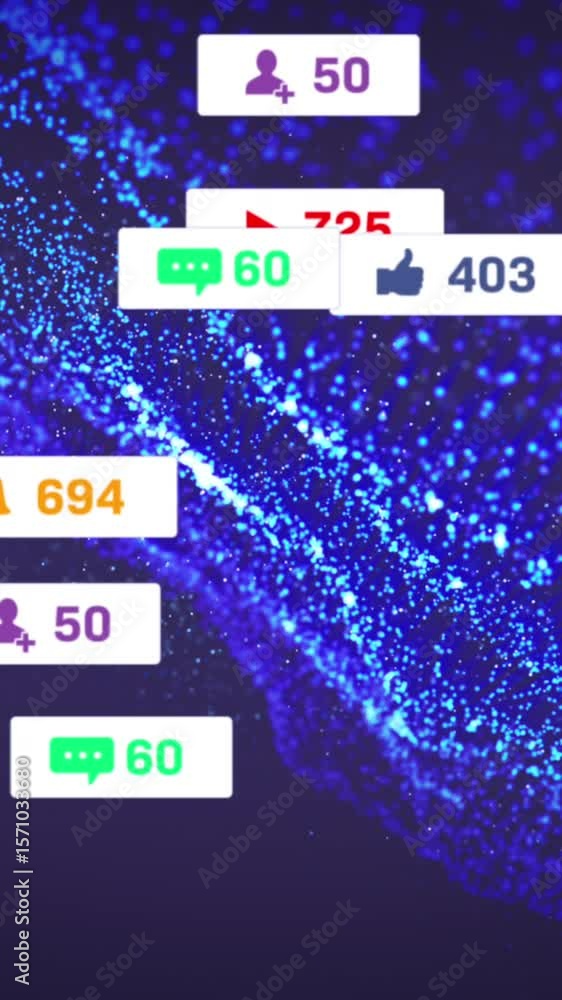 Poster animation of notification bars over dots forming dynamic pattern against abstract background