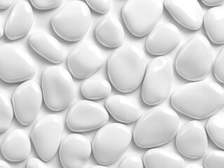 White small pebbles, top view, seamless texture, white background, no shadows, high resolution. flat top view. Smooth white pebbles. Clean, bright, and calming visual