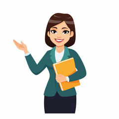 Confident businesswoman character ready for presentations, designed for corporate communications and educational training materials.