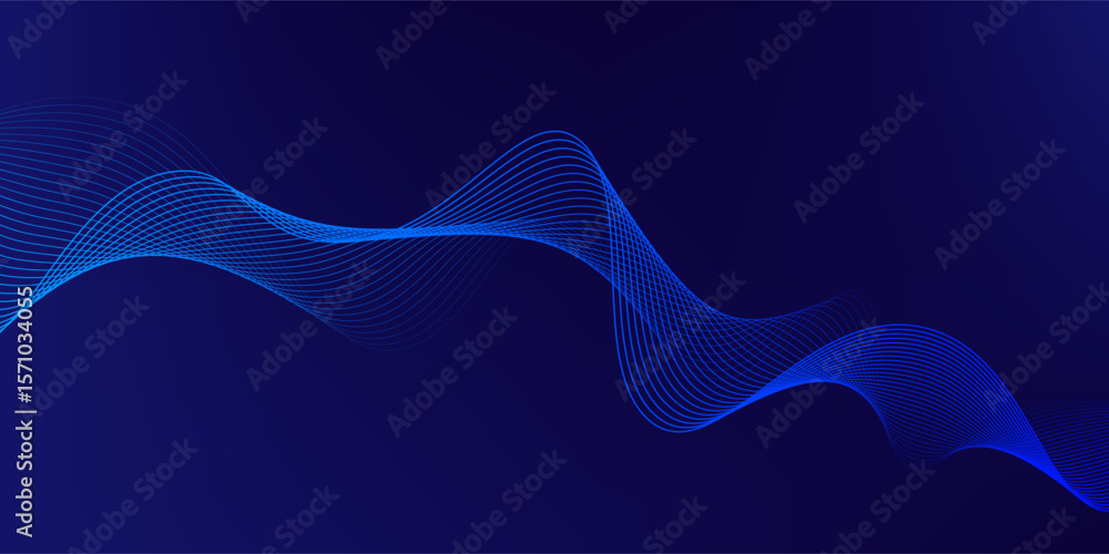 Poster abstract glowing wave lines on dark blue background. dynamic wave pattern. modern flowing wavy lines