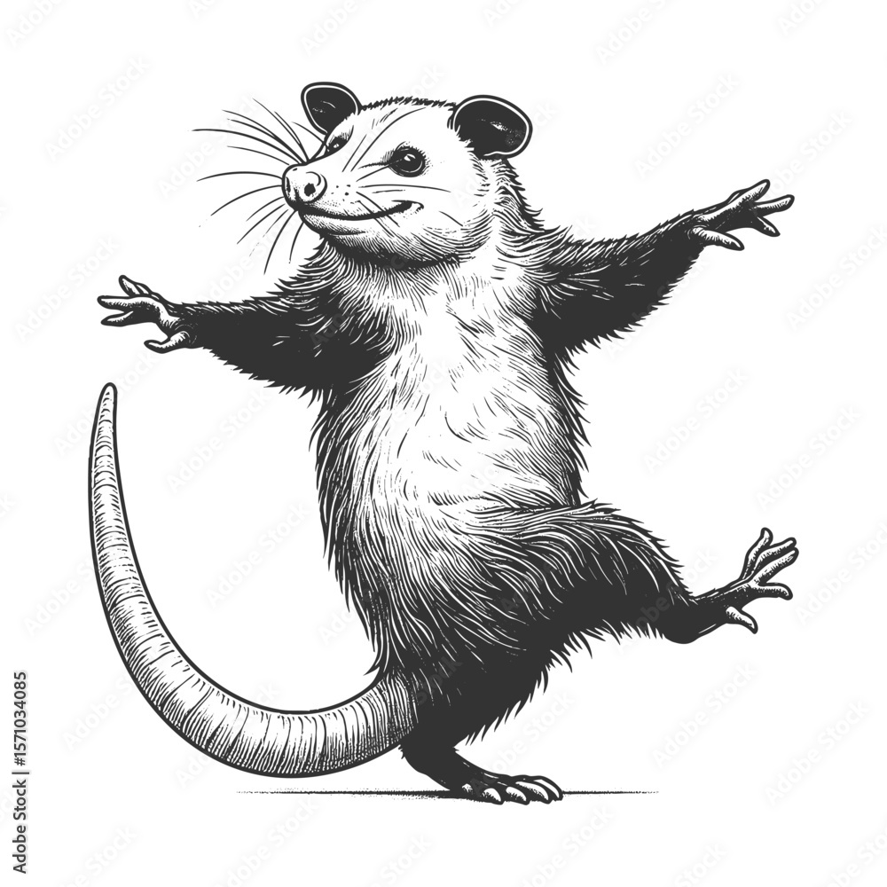 Poster dancing opossum sketch engraving generative ai fictional character vector illustration. scratch boar