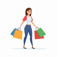 A stylish shopper walks happily with her purchases, making this scalable graphic ideal for retail advertising and boutique promotions.