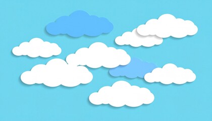 Obraz premium Blue Sky with White Paper Cutout Clouds Illustration