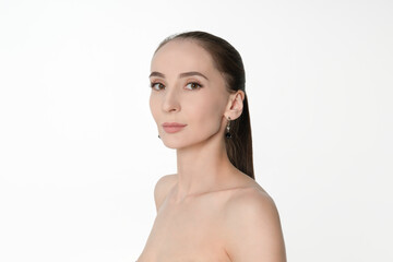 beauty portrait of a beautiful brunette. anti-age style. portrait of an adult woman with clear skin...