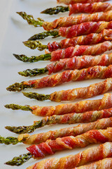 bacon, wrapped, asparagus, crispy, fried, baked, food, red, vegetable, fresh, meat
