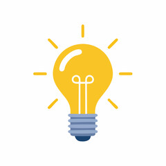 A bright yellow lightbulb radiates energy, symbolizing new ideas, creative thinking, and innovation in a clean, modern graphic style.