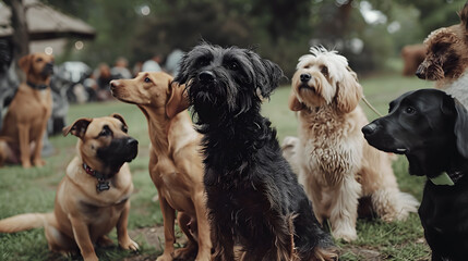 International Dog Day, A row of dogs of various breeds sitting proudly